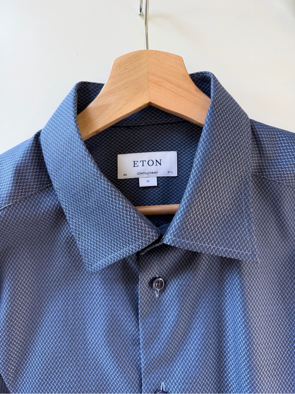 Eton Men's Contemporary Fit Navy Blue Micro-Pattern Dress Shirt
